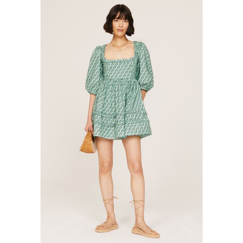 RHODE Green White Checkered Daya Empire Waist Mini Dress size 14